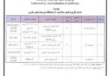 دریافت گواهینامه تایید صلاحیت آزمایشگاه توسط شرکت نیرومند پلیمر پارس